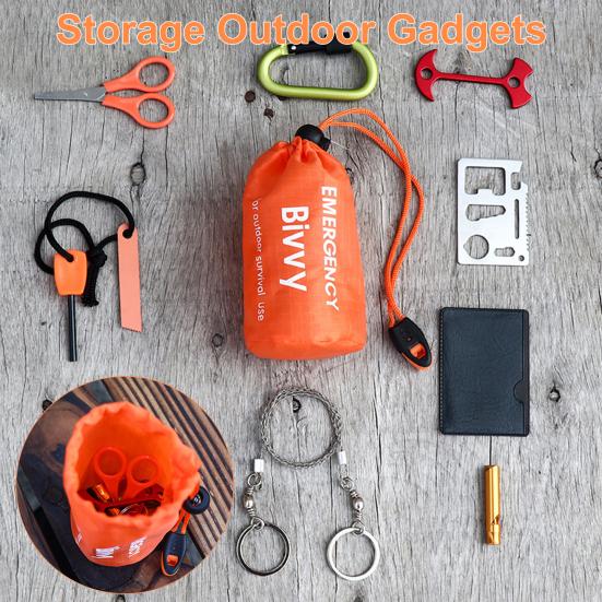 Outdoor Camping Tent Tool Storage Bag with Whistle Multifunctional Large Capacity Drawstring Bag Hiking Survival Emergency Tool Sundries