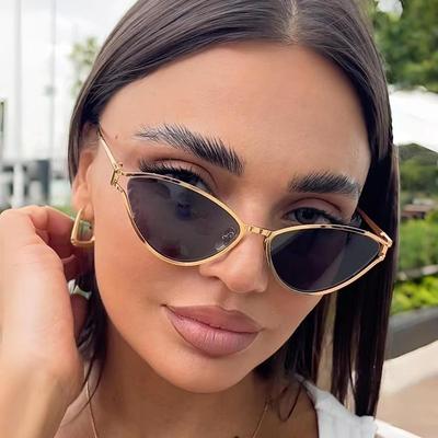 Polarize olmayan Yeni Üçgen Kedi Gözü Yaz Güneş Gözlüğü Y2K Moda Lüks Kadın Metal Güneş Kremi Güneş Gözlüğü Parlamayı Önlemek İçin Kelebek