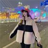 Women's Trendy Korean-Style Color Block Fleece-Lined Lambswool Long Sleeve (Autumn/Winter)