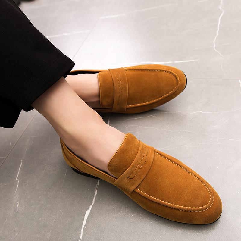 Fashion New Men's Hairdresser Nightclub Frosted Leather Bean Shoes Men Lazy Shoes Versatile Fit Soft Sole Breathable Men Designer Shoes