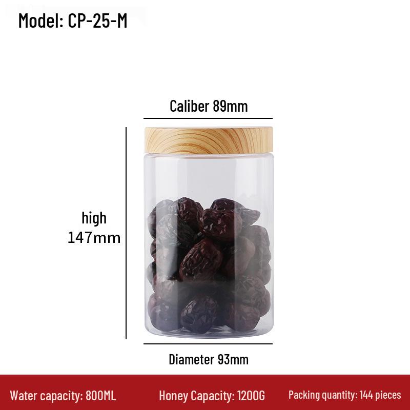 Transparent Sealed Kitchen Storage Jar with Wood Grain Lid for Cereal, Dried Fruit, and Nuts