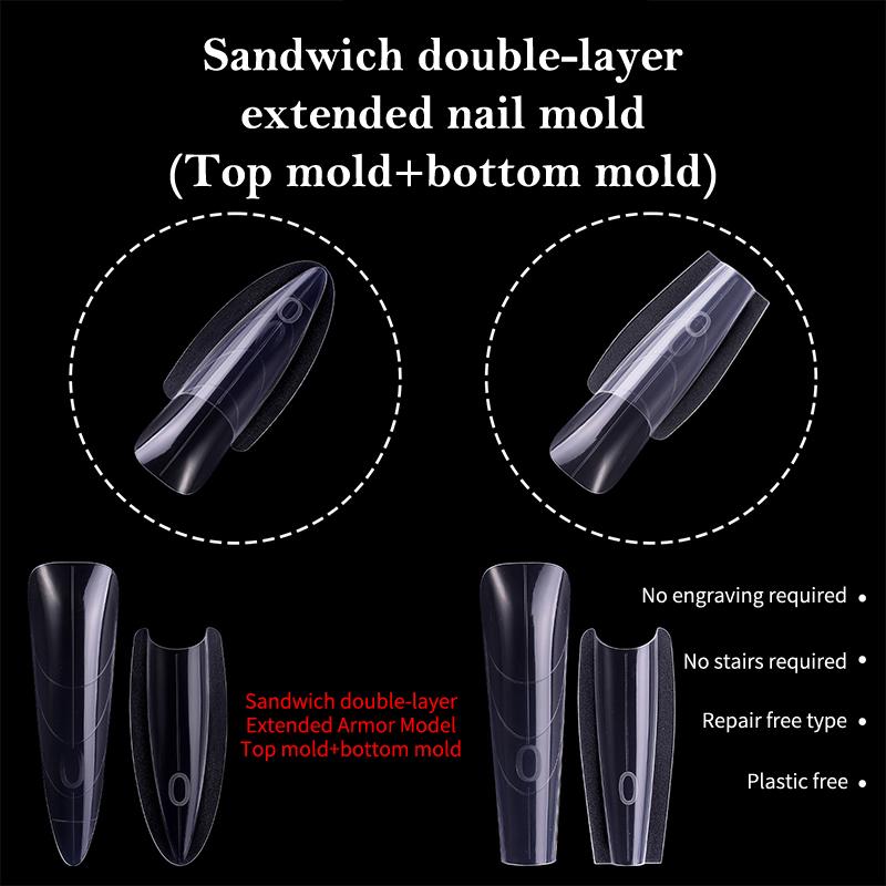 Poly Nail Gel Dual Form Extension Mold Reusable Clear Tips for Fast Builder Nail Salon DIY Professional Home Use Kit