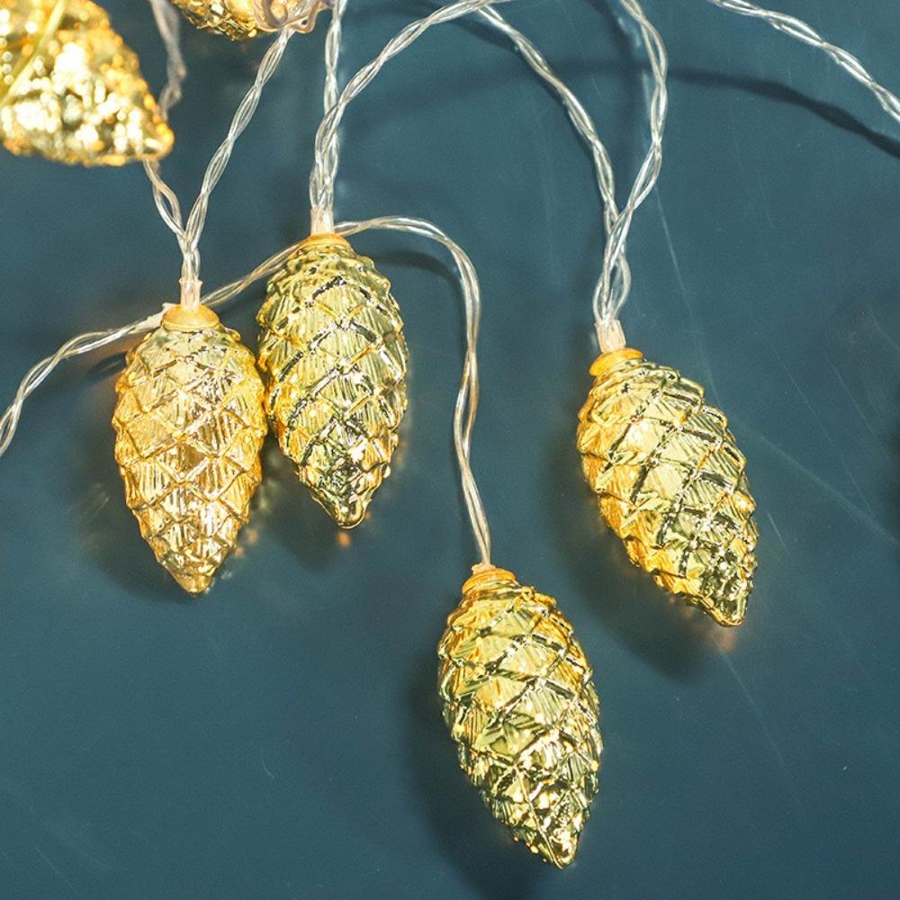 Gold Silver Fake Pine Cone LED String Lights 10/20/40LED Fake Plants LED Light Garland  New Year