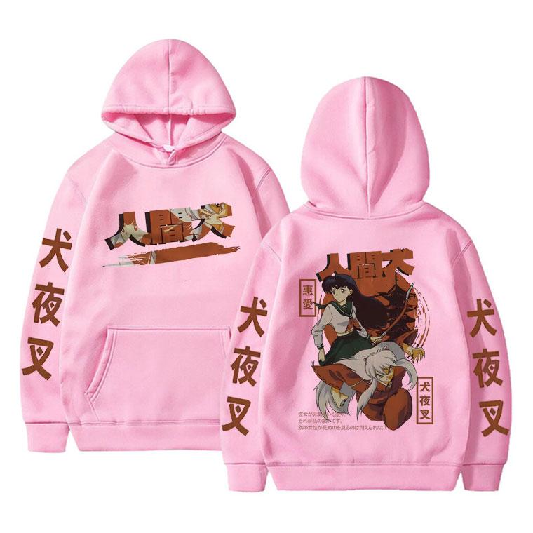 Japońskie Anime Inuyasha Higurashi Kagome Bluza z Nadrukiem Graphic Mężczyźni Kobiety Manga Vintage Bluza Męska Hip Hop Oversize Bluzy z Kapturem