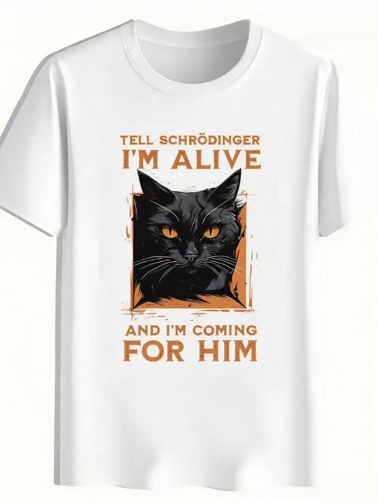 2026 New Mens Tshirt Vintage Cat with Orange Eyes and Schrodinger Humor Meme Tee Hip Hop Women Harajuku Y2k Cotton Streetwear