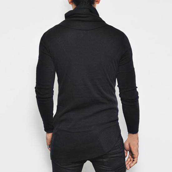Herrenhemd Einfarbige Rippstrick-Kragen Lässiger Pullover Langarm Unregelmäßiges Frühlingstop für den täglichen Gebrauch