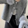 With Fur Collar Small Fragrant Style Imitation Mink Velvet Jacket Women's Autumn and Winter New Loose and Thin Gray Cardigan Top