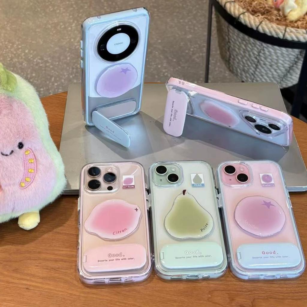 Applicable To iPhone11Pro Colorful Two-in-one Pear Fruit Mirror Folding Bracket Apple 11/11 Mobile Phone Case