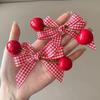 2Pcs Korean Sweet Cherry Bow Hair Clips Ribbon Bow with Red Cherries Hairpin Durable Hair Accessories Women Festive Hairpiece