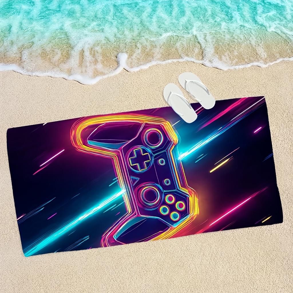 1pc Colorful Game Controller Pattern Microfiber Beach Towel | Ultra-Soft Polyester, Lightweight and Absorbent, Ideal for Yoga