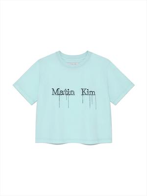 [Matinkim] LOGO THREAD POINT CROP TOP IN LIGHT BLUE
