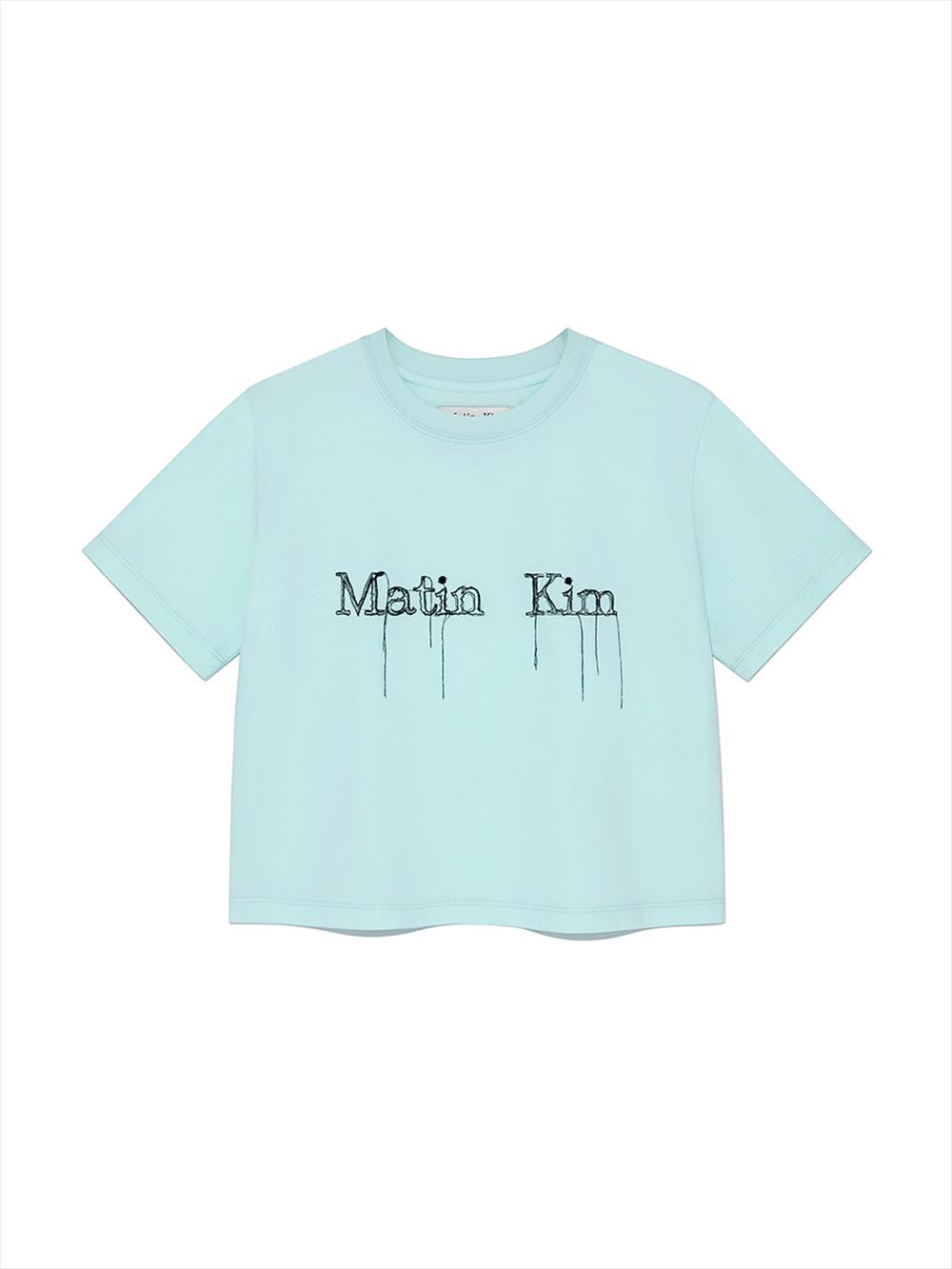 [Matinkim] LOGO THREAD POINT CROP TOP IN LIGHT BLUE S