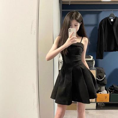 French Hepburn Black Suspender Dress Women's New Temperament Waist Thin Sleeveless A Word Waist Short Skirt
