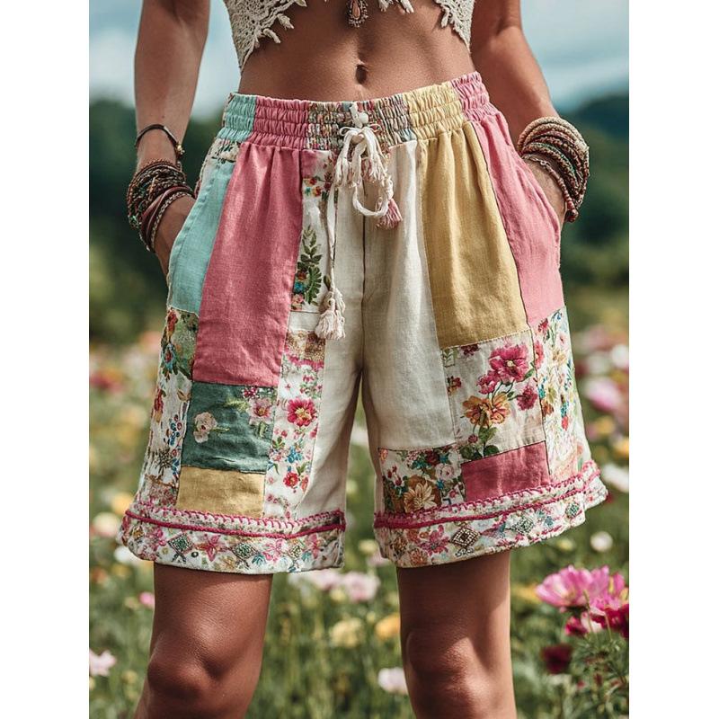Pantaloncini Casual da Donna con Stampa Floreale Retrò Europei e Americani 2025