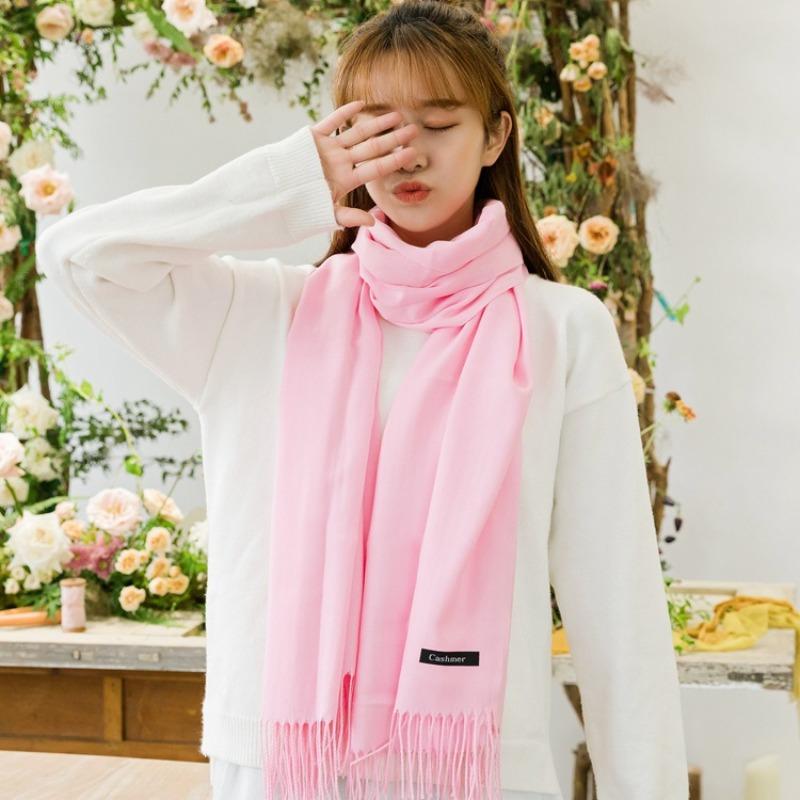 Solid color cashmere bristle scarf women's autumn and winter warm versatile gift shawl factory