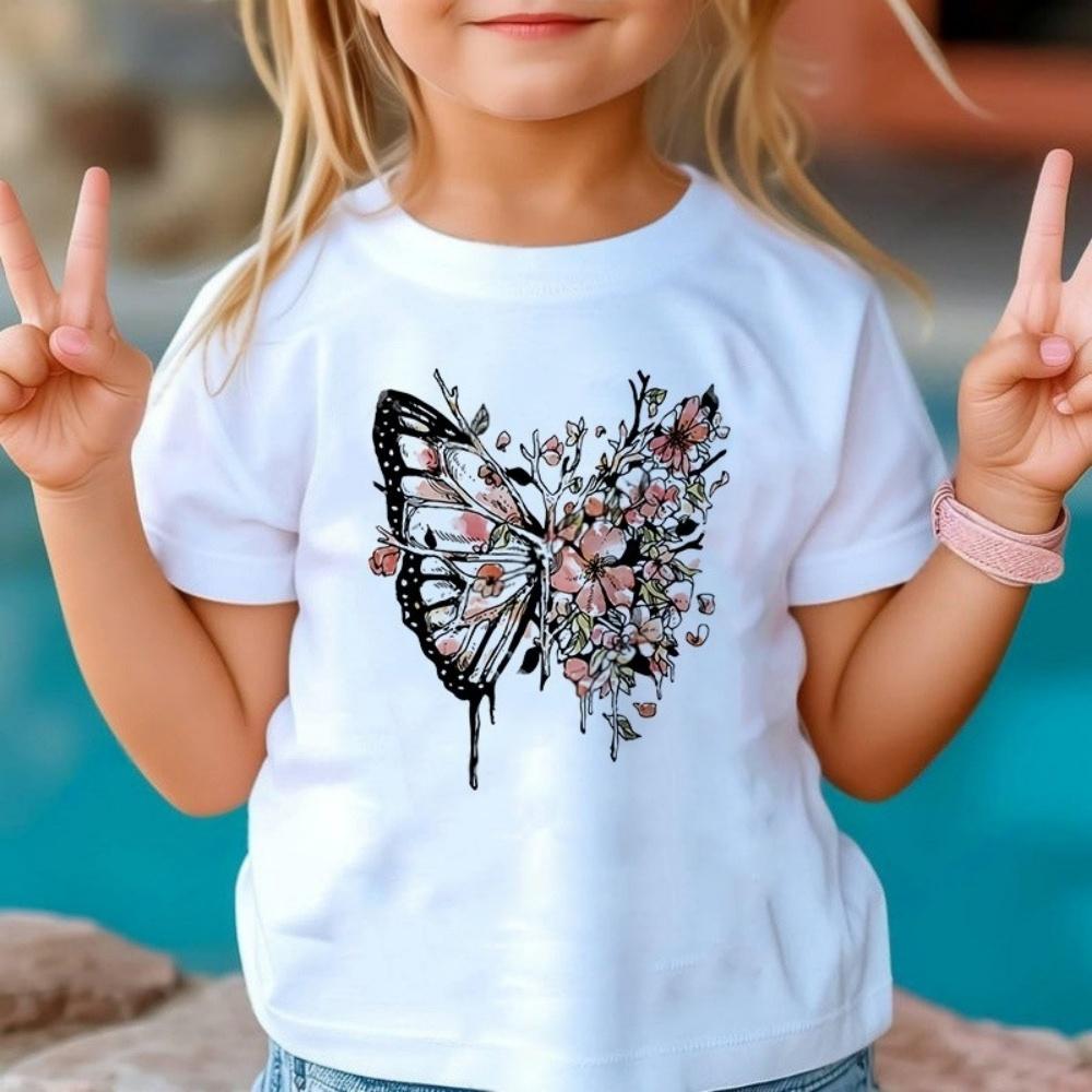 New 3D Butterfly Print Kids Girls T Shirt Summer Kids Clothes Short Sleeve Children Top Fashion T-Shirts Crew Neck Child T-Shirt