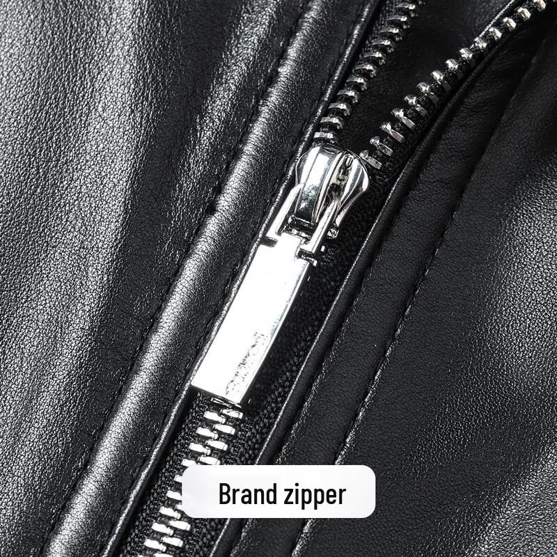 Futing Men's Genuine Leather Lapel Motorcycle Jacket