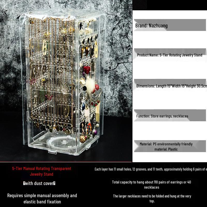 Multi-Layer Rotatable Jewelry Display Rack for Earrings, Necklaces, Rings, and Studs