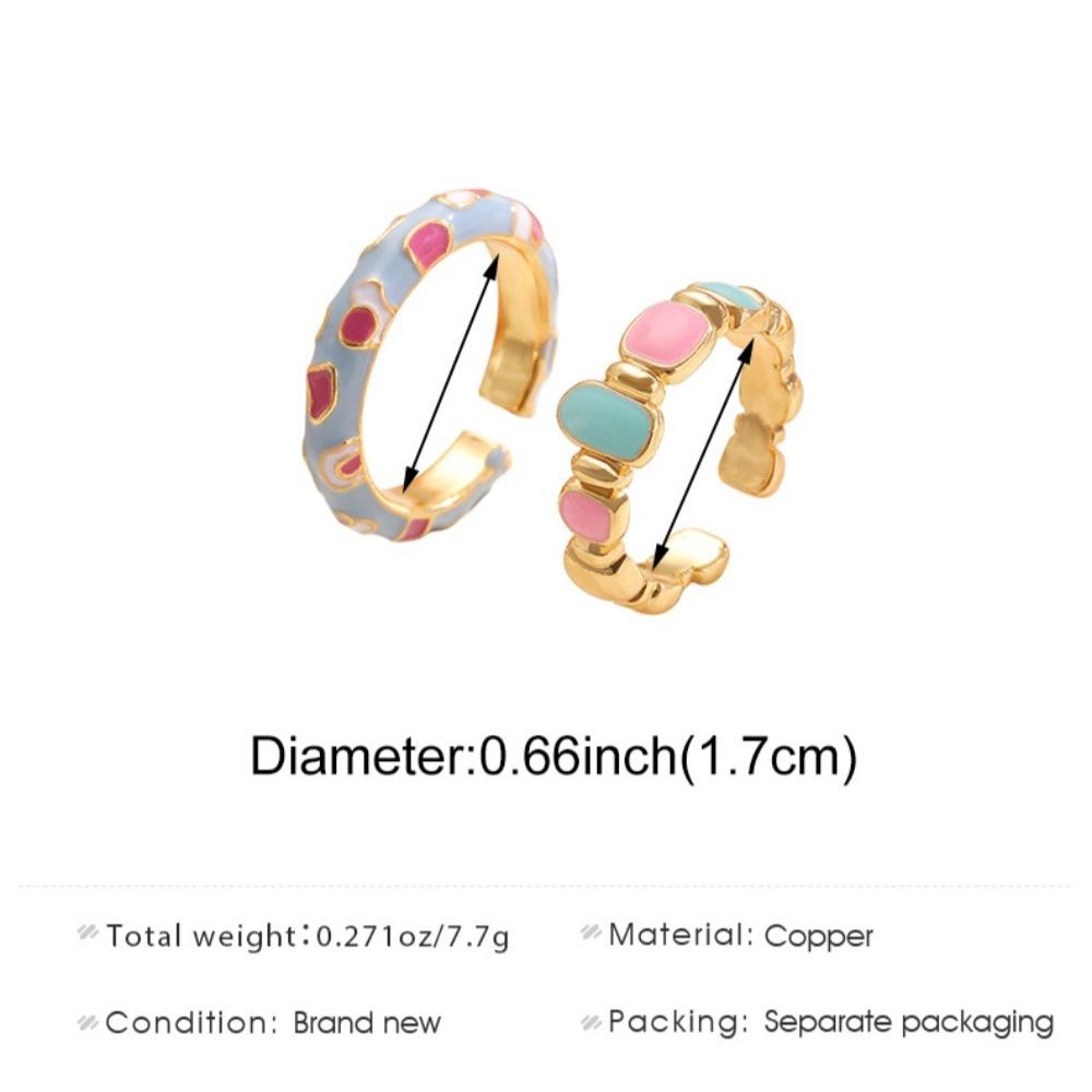 2pcs Set Trendy Dopamine Stainless Steel Geometric Enamel Glaze Opening Rings for Women Girl Fold Wear Finger Jewelry Sets
