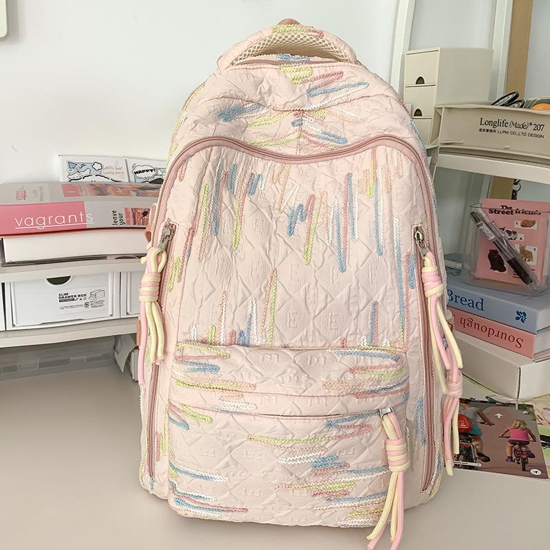 Schoolbag Children Elementary School Girls High School Large Capacity High Appearance Ins Striped Backpack
