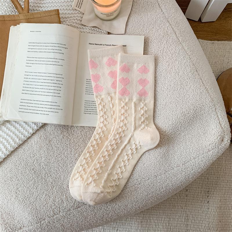Female Autumn and Winter Warm Love Twist Gentle Tube Pile Socks