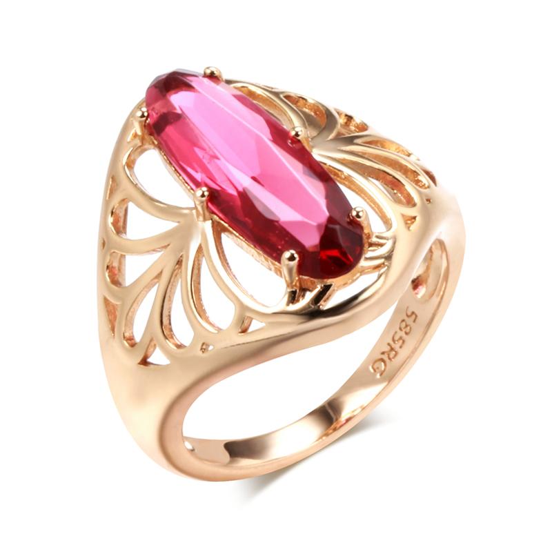

New Oval Red Natural Zircon Big Ring Fashion Rose Gold Color Women Hollow Flower Vintage Ring Ethnic Wedding Jewelry 10