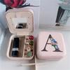 Jewelry Travel Organizers Letter Pattern Small Jewelry Container Fashion Portable Case PU Texture for Fashionable Lover