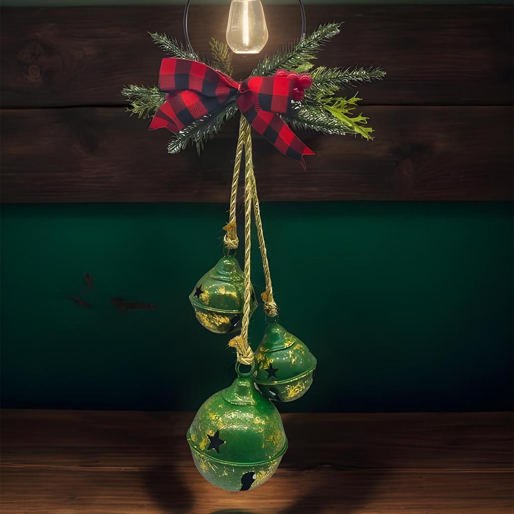 Christmas Tree Bell Ornaments Metal Rustic Festive Bowknot Tree Hanger Bells Christmas Farmhouse Ornaments For Front Door Home
