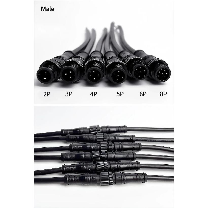 5/20Pcs M12 Metal Black Waterproof IP68 2 3 4 5 6 8Pin Male and Female LED Strip Outdoor IP68 Cable Connector 20cm Wire Plug