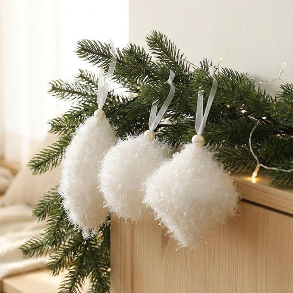 White Christmas Tree Ornament Plush Texture Christmas Hanging Ornament Plush Christmas Ornament