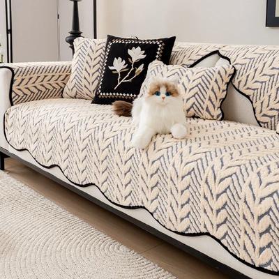 Striped Plush Anti-slip Sofa Cover for Living Room Thicken Warm Wavy Edge Sofa Cushion Couch Towel Furniture Protector