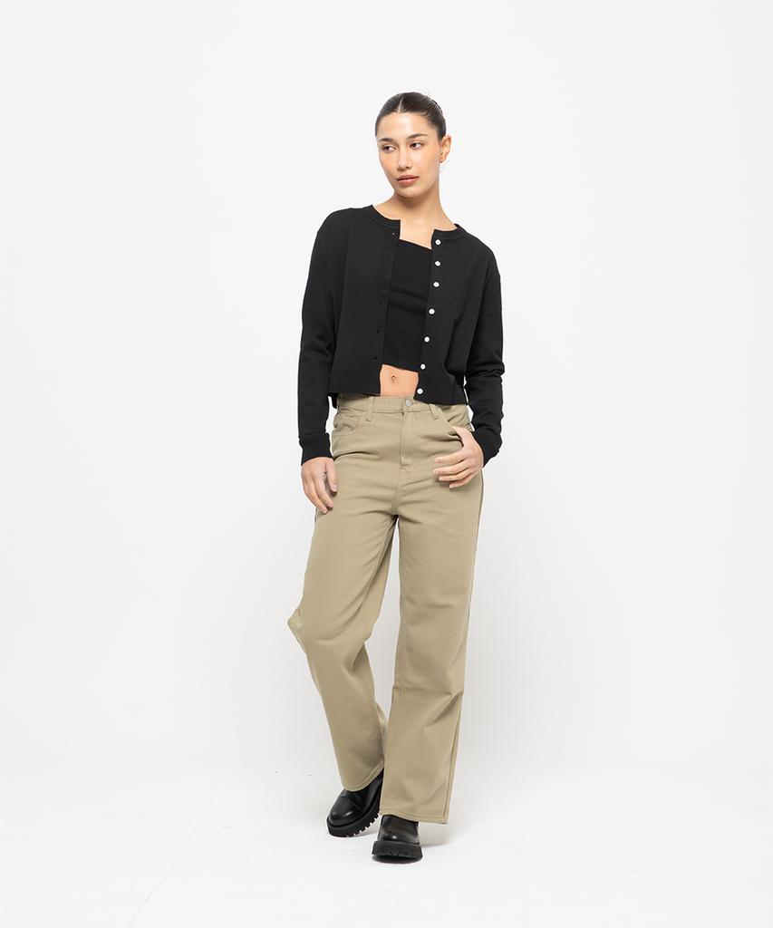 CHAMBROS Women'S Semi-Wide Washed Denim Pants [Cotton Light Khaki]