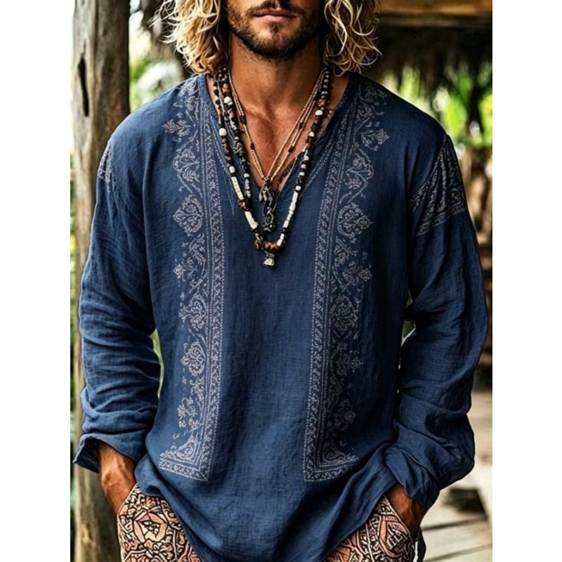 T-shirt casual da uomo a maniche lunghe con stampa