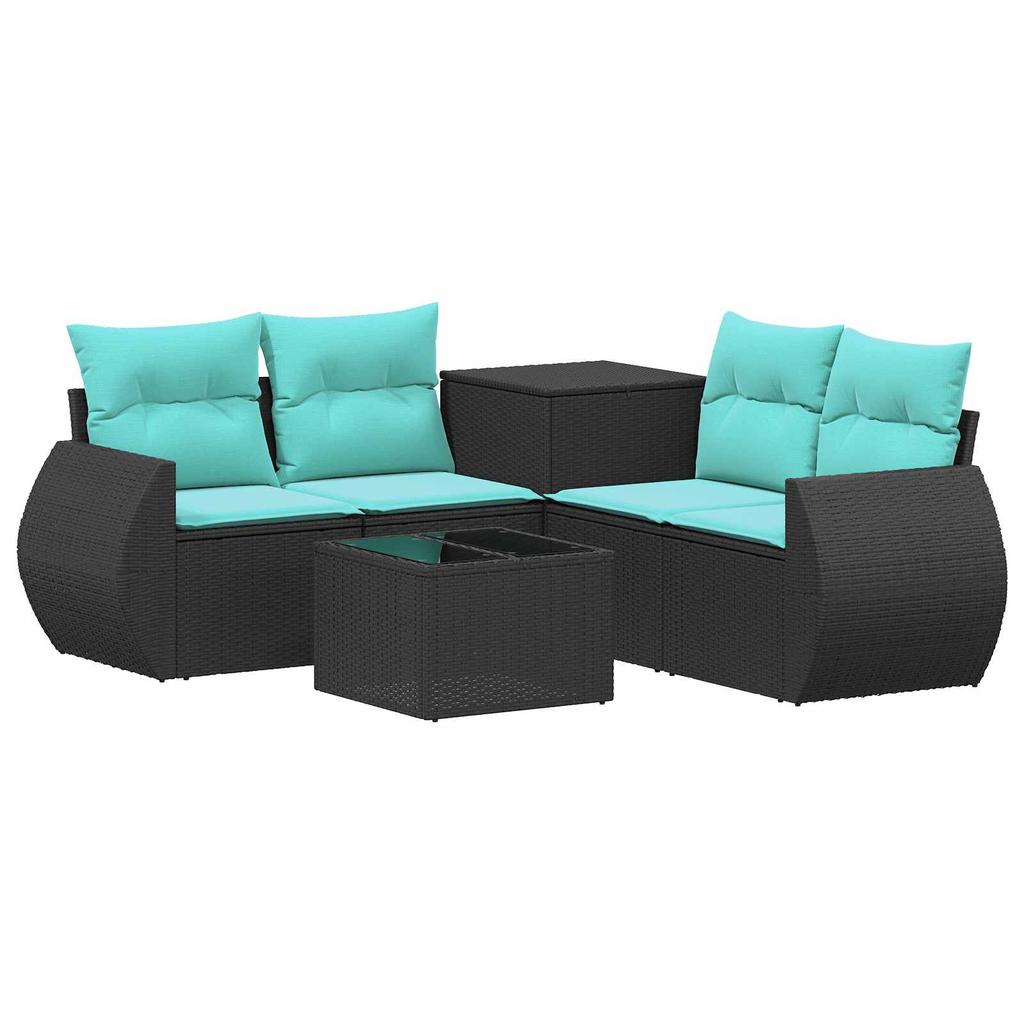 Sofa Set 6 pcs Black and Blue Poly Rattan and Steel