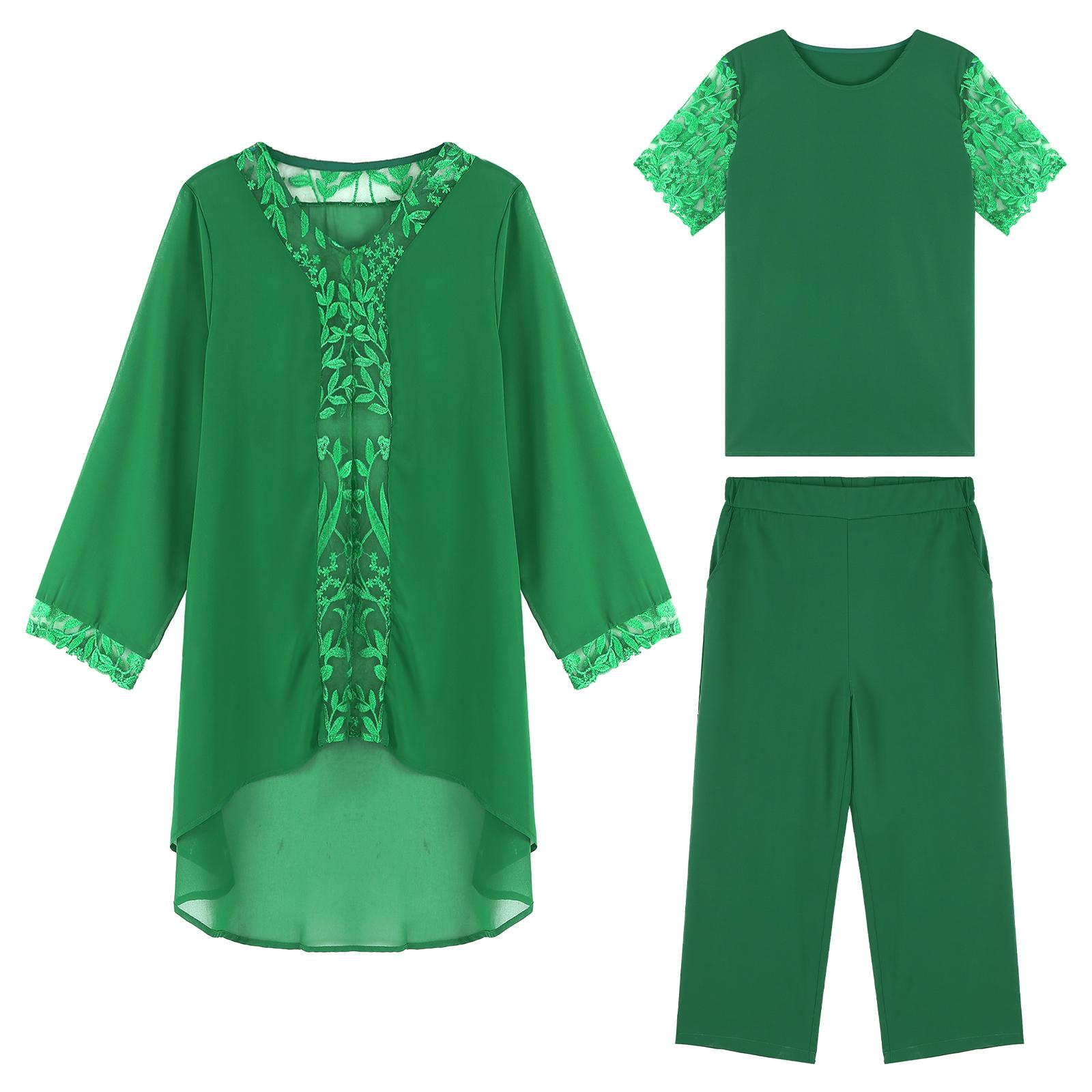 

Жіноче вбрання Весільний брючний костюм для гостей із 3 предметів Комплекти суконь матері нареченої Вечірня сукня для повернення додому XL зелений