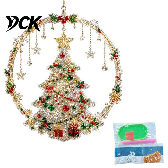 Christmas Window Decorations Faux Diamond Art Ornament, DIY Santa Claus Sun Catcher Kit, Rhinestone Acrylic Hanging Ornaments Xmas Wreath Ornament