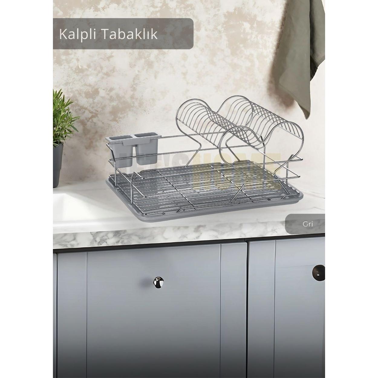 

2 Katlı Bulaşıklık Tezgah Üstü Tabaklık BPA FREE Bulaşık Sepeti Kalpli Gri