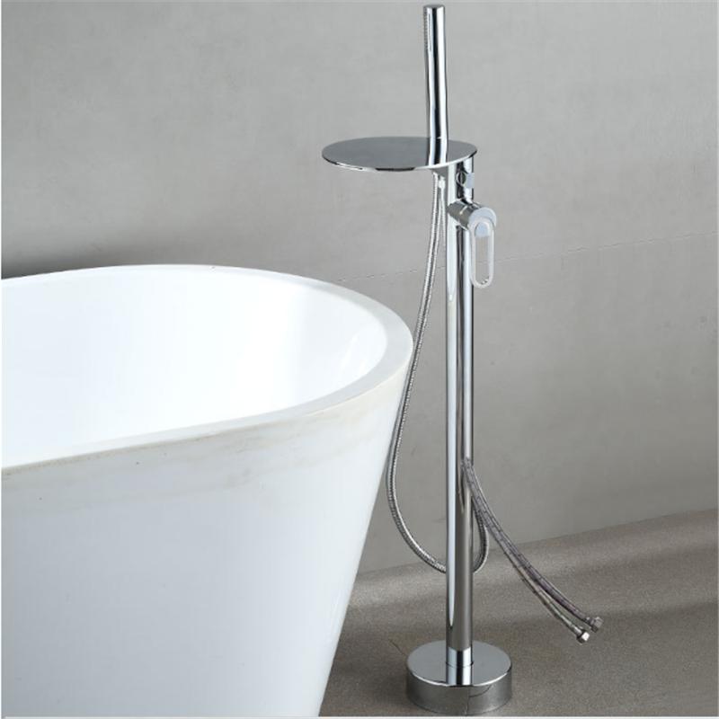 Tuqiu Black Bathroom Bathtub Faucet + Handheld Shower Free Standing Luxury Chrome Waterfall BathTub Mixer Taps Floor Mounted