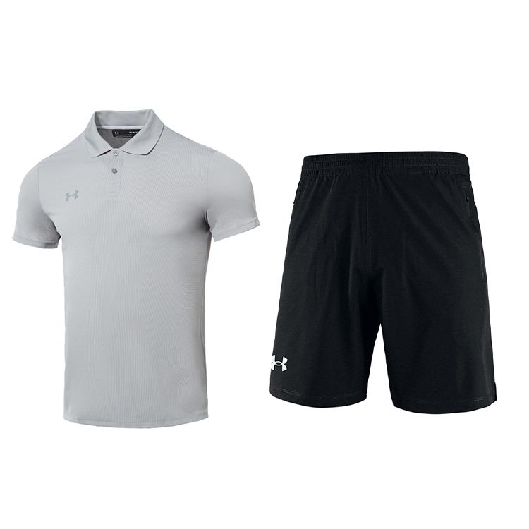 

Однотонная удобная футболка-поло с коротким рукавом Under Armour и эластичные шорты, повседневный спортивный комплект, мужской комплект 23500507-011+22500214-001 XL