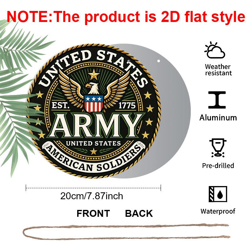 2D Flat, 1pc Round Aluminum US Army Metal Sign, "United States Army" Patriotic Wall Art with Eagle & Crest, Durable, Easy to Install, Perfect for
