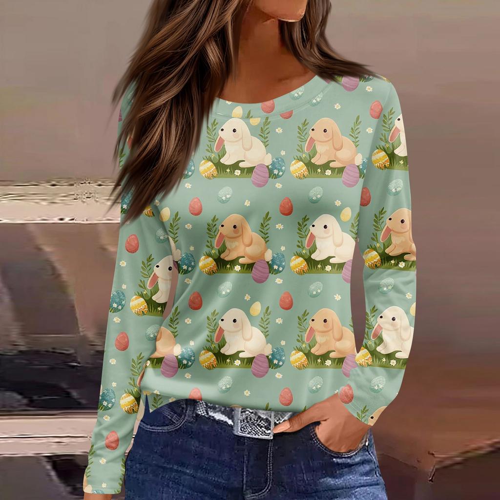 Damska modna, swobodna, rozcięta na dole, okrągły dekolt, długi rękaw, luźny, nadrukowany T-shirt