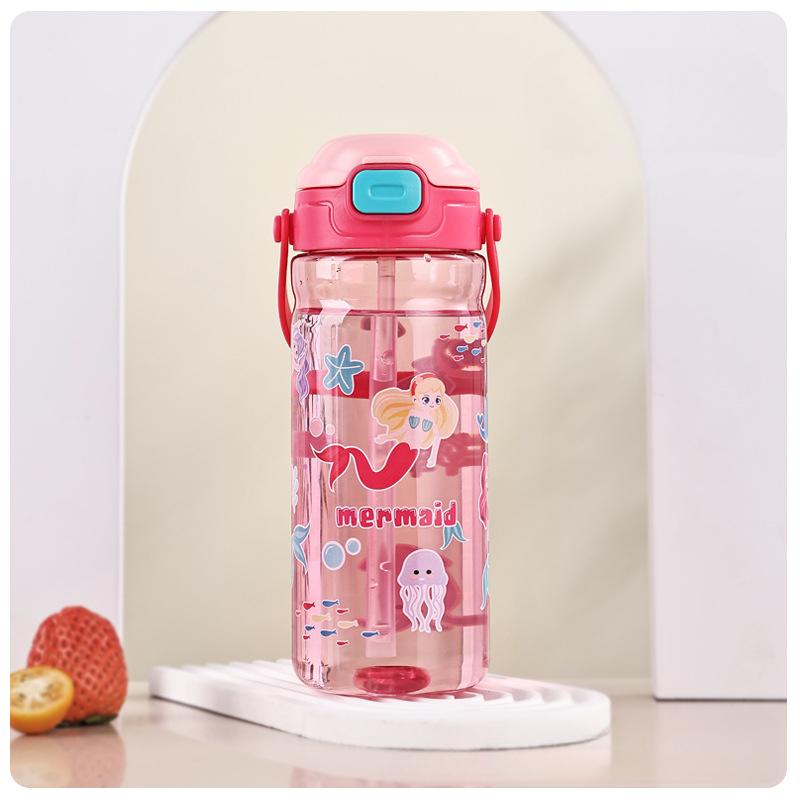 

600Ml Kids Sippy Cup Plastic Cartoon Water Bottles with Straw and Lids Portable Toddlers Beverage Cup for Children s Day Gift 600ML