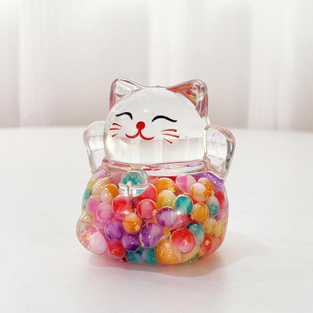 Luminous Glitter Lucky Cat Desktop Figurine with Flowing Sand
