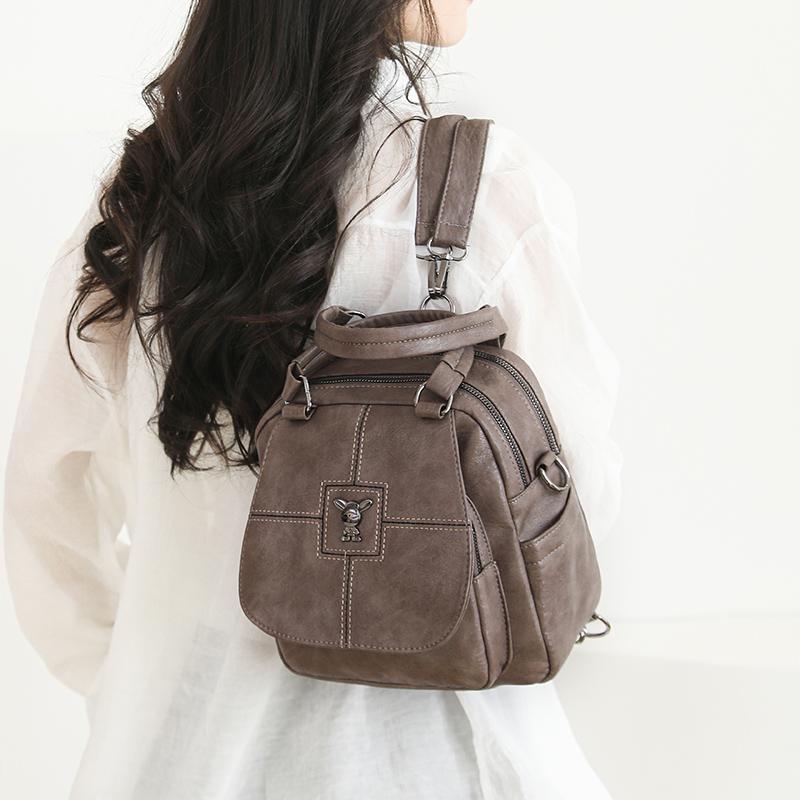 Multifunctional Shoulder Bag Women's Soft Leather Backpack Solid Color Shoulder Bag