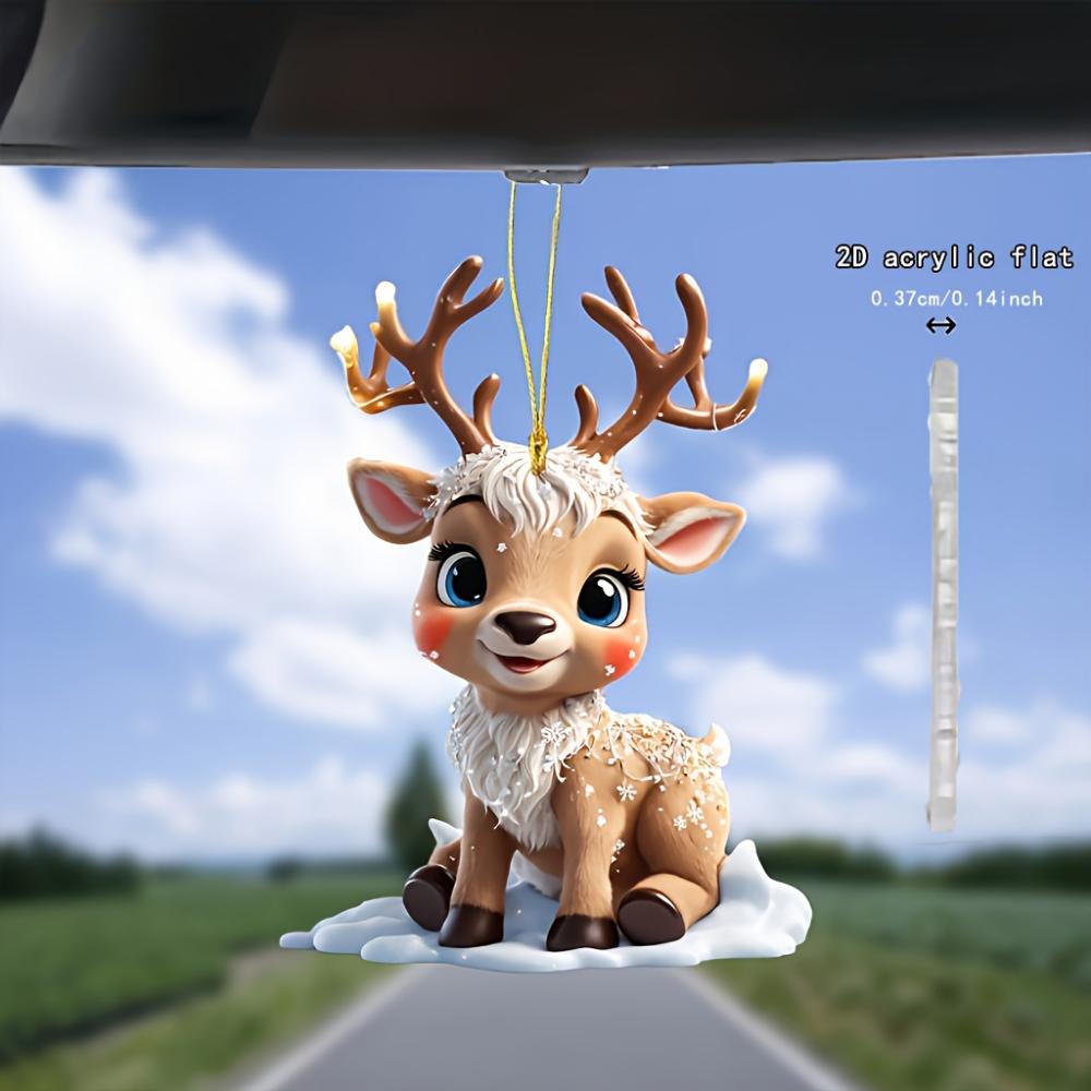 2PCS car pendant charming acrylic  2D flat reindeer baby, decorated with cars and trees, ideal holiday gift, suitable for Halloween, Christmas
