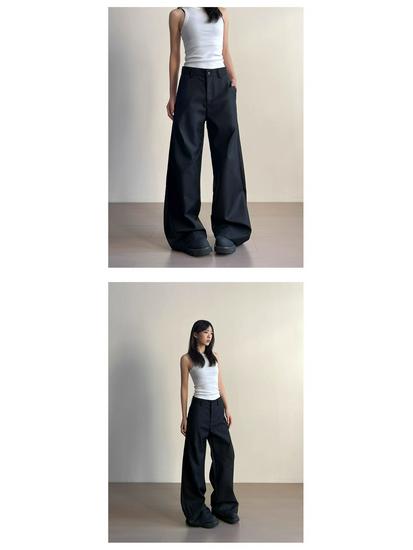 Dámské luxusní plisované ležérní volné kalhoty s rovnými nohavicemi - Jarní/podzimní kolekce