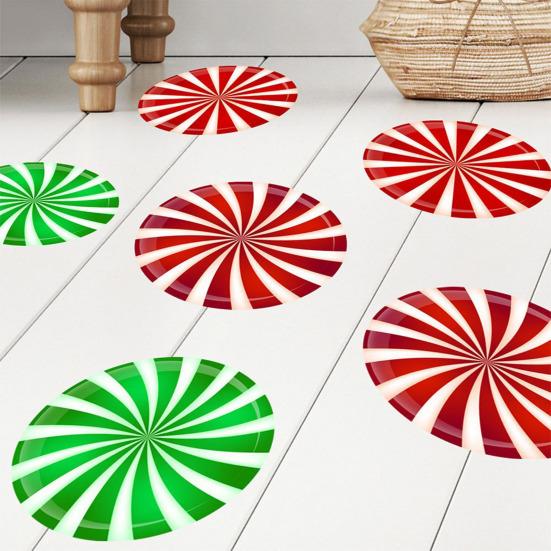 6Pcs/Set Christmas Candy Stickers Round Candy Floor Decals Adhesive Festive Candy Stickers for Walls Windows Doors Holiday Decoration
