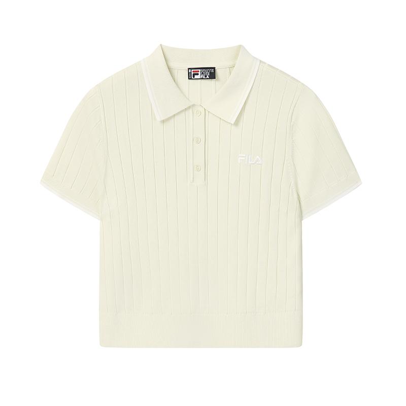 

FILA Original Fashion Minimalist Classic Retro Casual Elegant Versatile Comfortable Woven Short Sleeve Polo Knit Top Women tops Jade F51W629401FYE XL