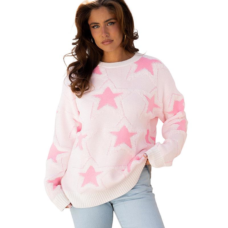 2025 Fall/Winter Women's Star Print Pullover Sweater - Trendy European American Loose Fit