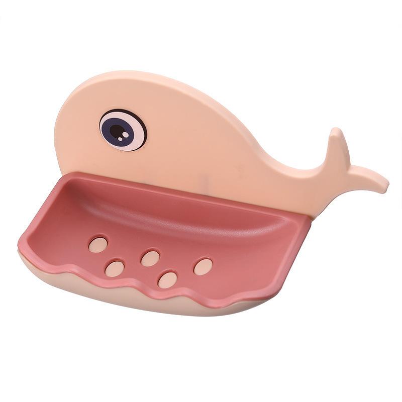 No-Drill Adhesive Soap Dish, Creative Whale-Shaped Soap Holder With Drainage For Bathroom Double-Layer Drain Soap Box